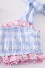 Load image into Gallery viewer, Blue seersucker gingham 2pc swimsuit
