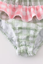 Load image into Gallery viewer, Green seersucker gingham 2pc girl swimsuit
