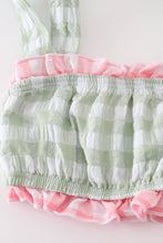 Load image into Gallery viewer, Green seersucker gingham 2pc girl swimsuit
