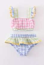 Load image into Gallery viewer, Multicolored gingham 2pc girl swimsuit
