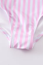 Load image into Gallery viewer, Pink stripe strap girl swimsuit one piece UPF50+
