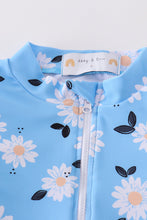 Load image into Gallery viewer, Blue daisy print 2pc girl swimsuit UPF50+
