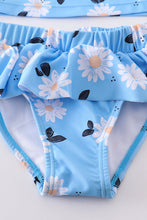 Load image into Gallery viewer, Blue daisy print 2pc girl swimsuit UPF50+
