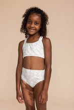 Load image into Gallery viewer, Green daisy print 2pc girl swimsuit (size run small, go up 1-2 sizes)
