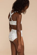 Load image into Gallery viewer, Green daisy print 2pc girl swimsuit (size run small, go up 1-2 sizes)
