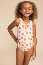 Load image into Gallery viewer, Orange floral print tie one piece girl swimsuit
