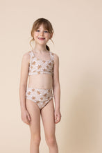 Load image into Gallery viewer, Brown &amp; white floral print 2pc girl swimsuit (size run small, go up 2-3 sizes)
