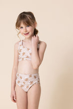 Load image into Gallery viewer, Brown &amp; white floral print 2pc girl swimsuit (size run small, go up 2-3 sizes)
