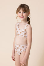 Load image into Gallery viewer, Brown &amp; white floral print 2pc girl swimsuit (size run small, go up 2-3 sizes)
