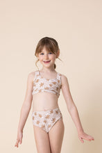 Load image into Gallery viewer, Brown &amp; white floral print 2pc girl swimsuit (size run small, go up 2-3 sizes)
