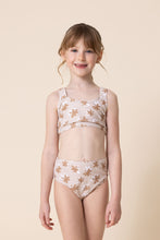 Load image into Gallery viewer, Brown &amp; white floral print 2pc girl swimsuit (size run small, go up 2-3 sizes)
