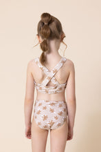 Load image into Gallery viewer, Brown &amp; white floral print 2pc girl swimsuit (size run small, go up 2-3 sizes)
