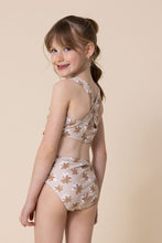 Load image into Gallery viewer, Brown &amp; white floral print 2pc girl swimsuit (size run small, go up 2-3 sizes)
