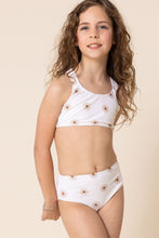 Load image into Gallery viewer, White floral print 2pc girl swimsuit (size run small, go up 1-2 sizes)
