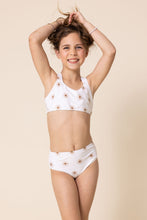 Load image into Gallery viewer, White floral print 2pc girl swimsuit (size run small, go up 1-2 sizes)
